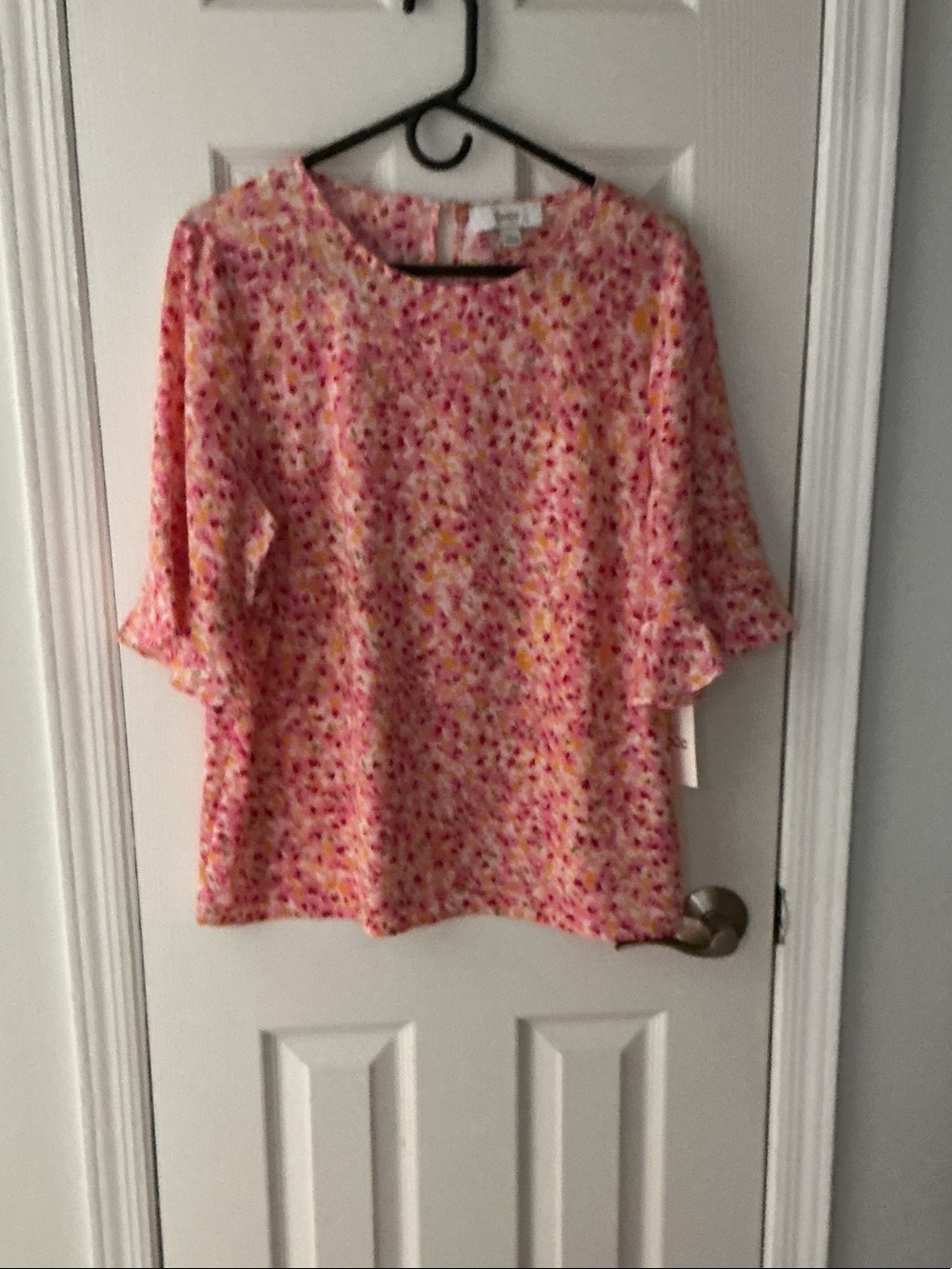 CeCe Pink Floral Bell-Sleeve Blouse